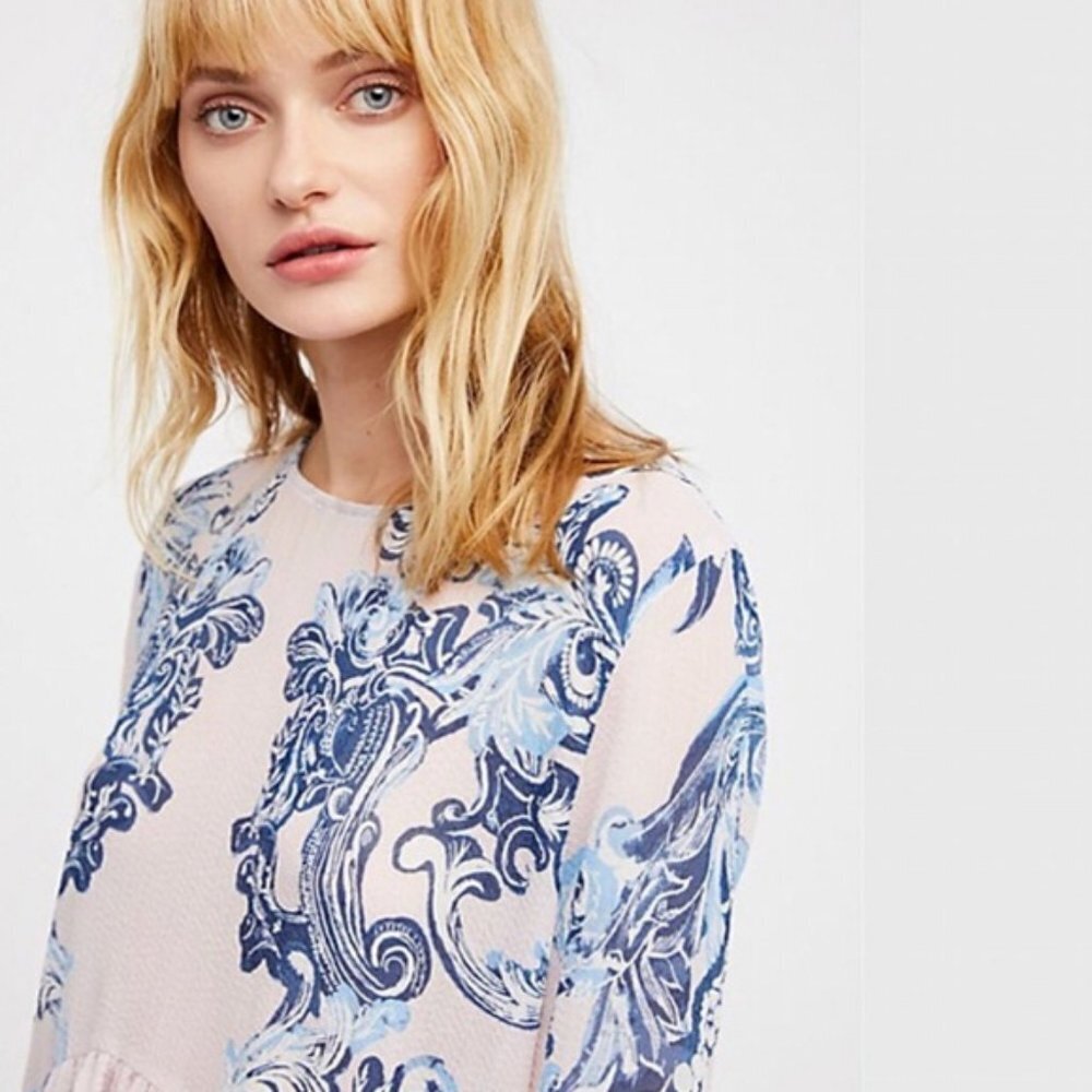 Free People Printed Symphony Sheer Swing Slip Dress in Petal Pink Combo S $98 - Picture 4 of 15